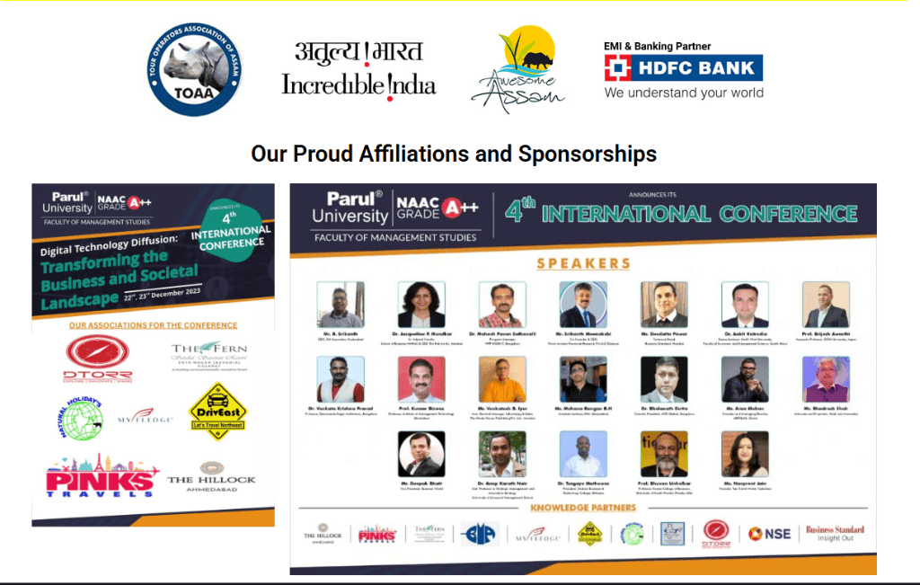 Driveast Official Affiliations, TOAA, Incredible India, Awesome Assam, and Parul University International Conference Sponsorship