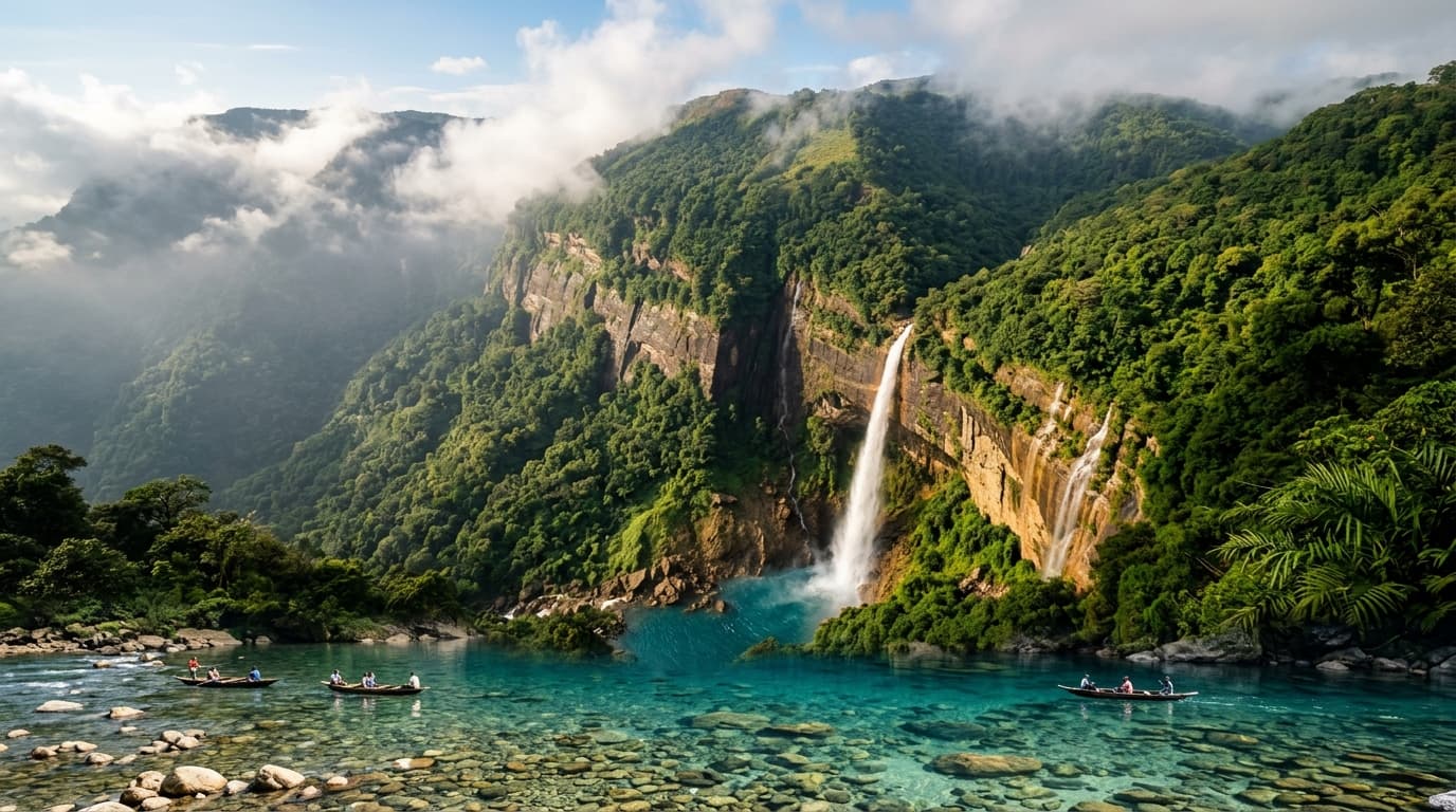 Meghalaya - Nohkalikai Waterfalls & Crystal Dawki River